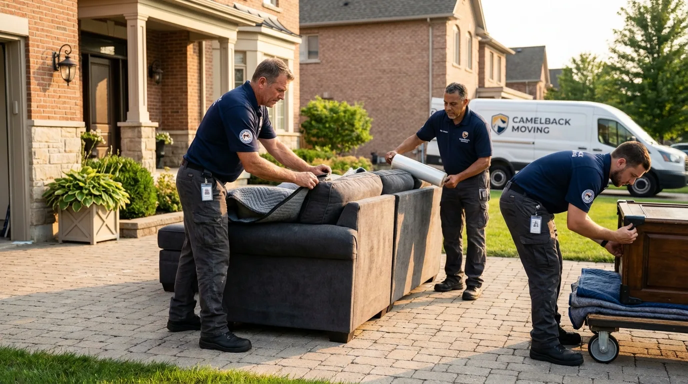 Large estate moving crew wrapping furniture in Chevy Chase, MD