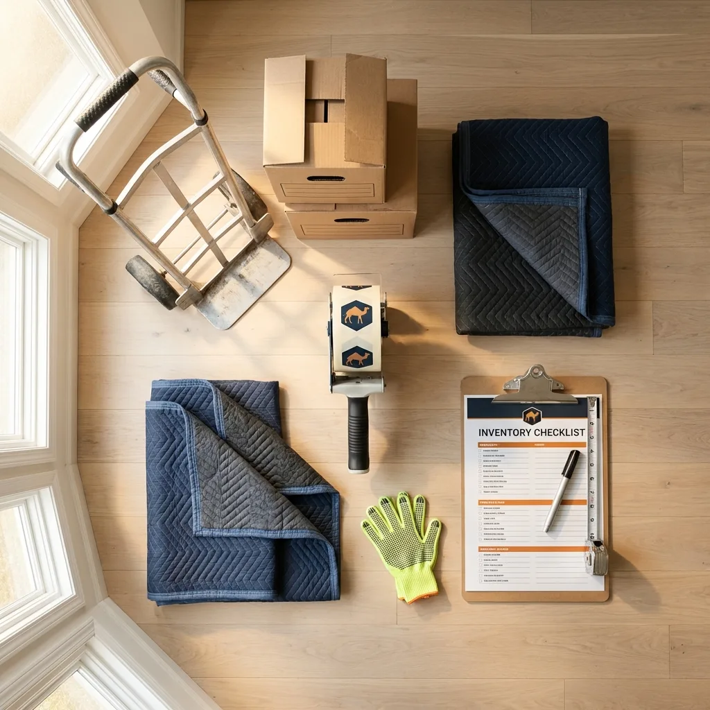 Professional moving supplies and packing materials layout for Chevy Chase residential relocations